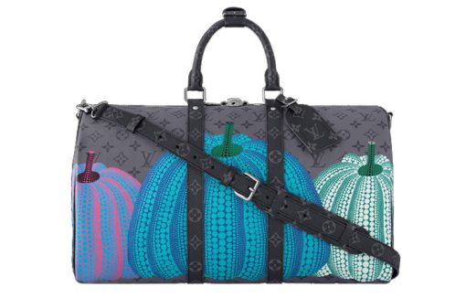 LOUIS VUITTON 야요이 쿠사마 콜라보레이션 키폴 코팅 캔버스 및 소가죽 여행 백, <브랜드_1>e 어깨 크로스백, 핸드백 남성 그레이 L45*W20*H27cm